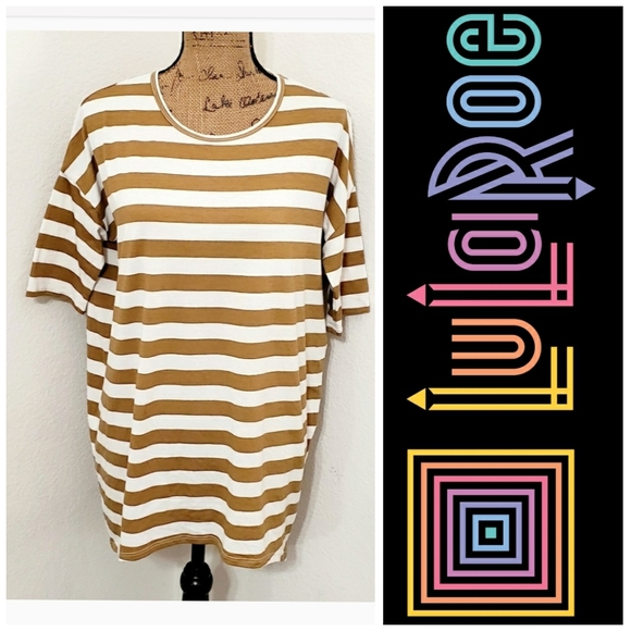 LULAROE Classic tee gold and beige stripes XS - Picture 2 of 7